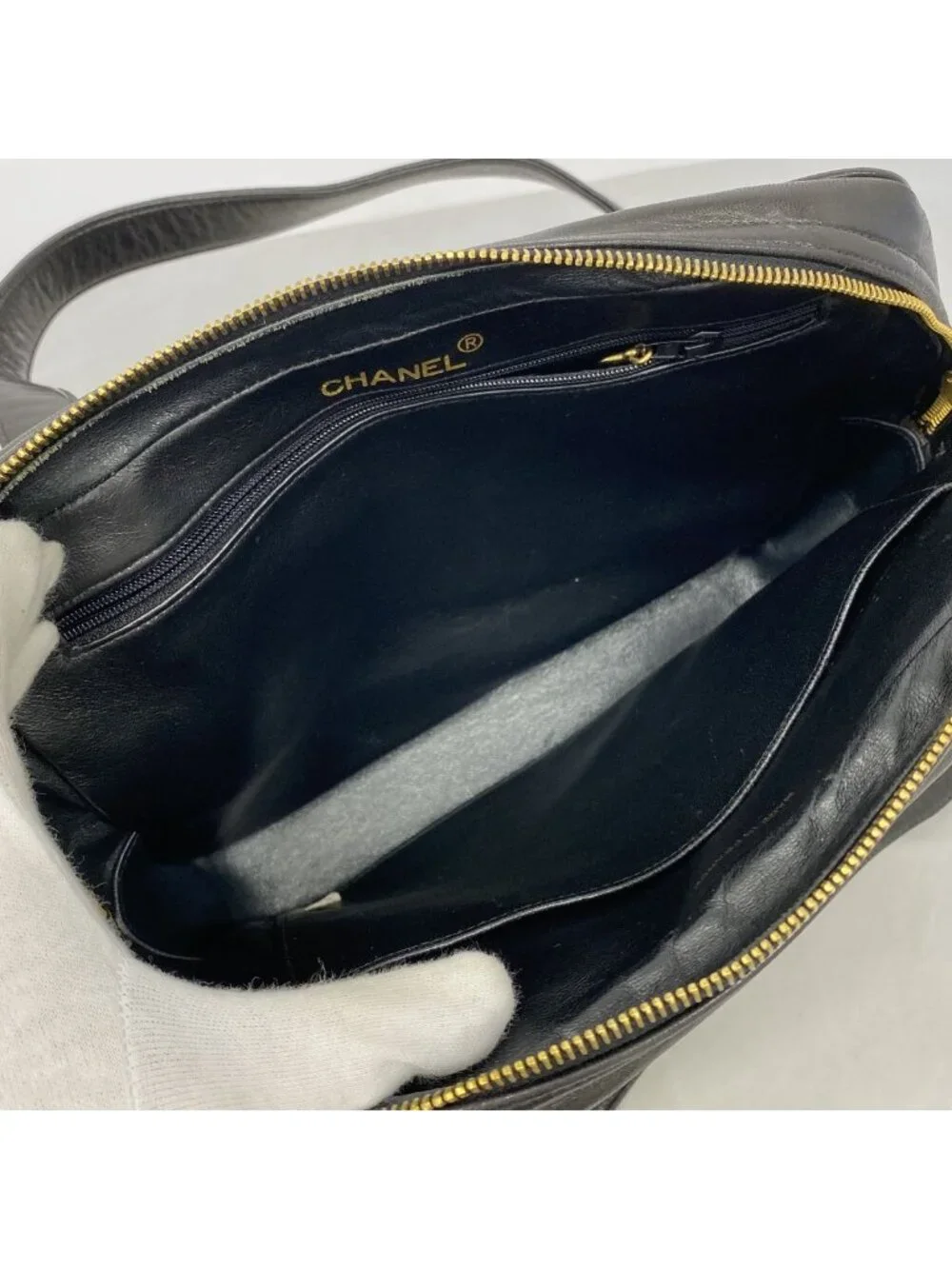 Chanel Shoulder Bag Quilted Lambskin Black Gold